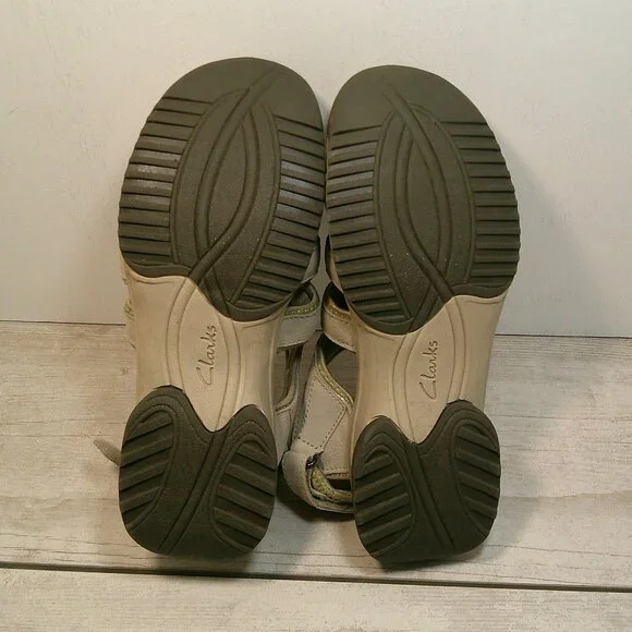 Clarks Gray Privo Leather Vapor Mist Leather Fisherman Sandals Women's Size 9.5 - Picture 3 of 7